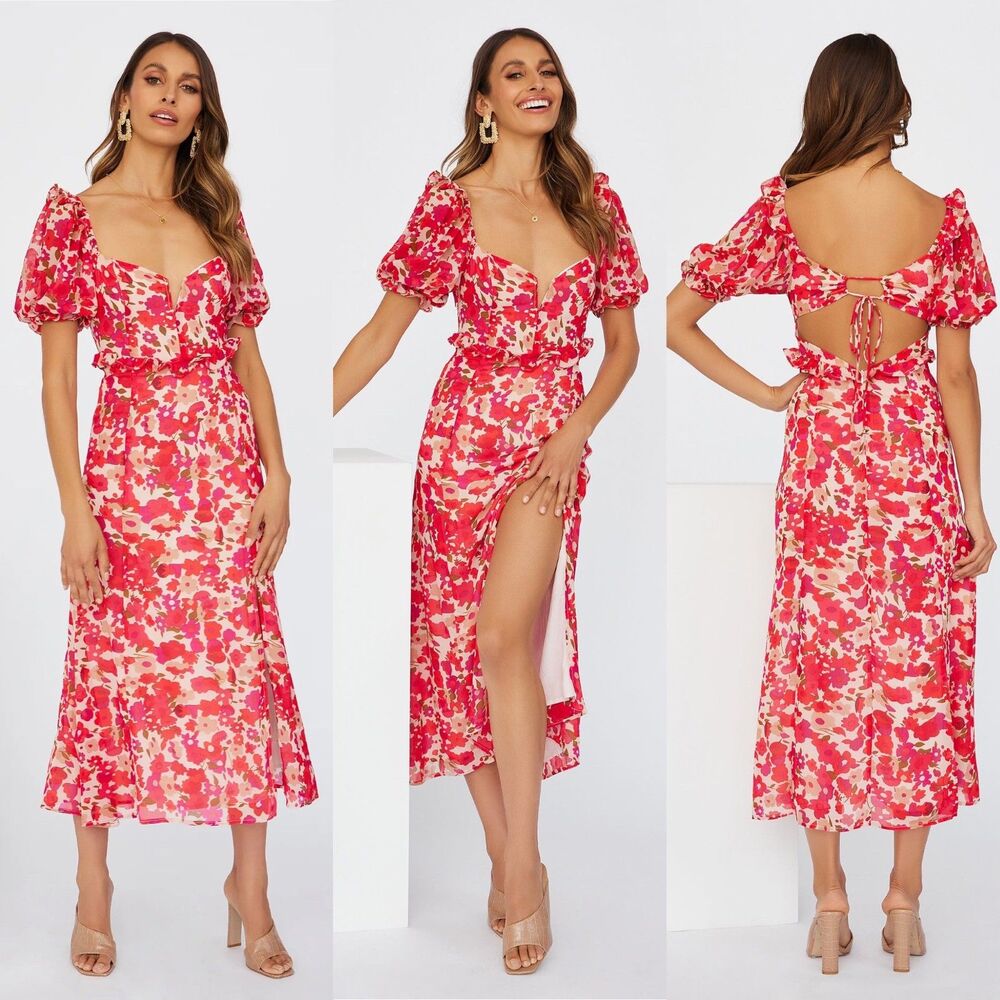 Hello Molly Floral New Pages Midi Dress Red FLAWED 10